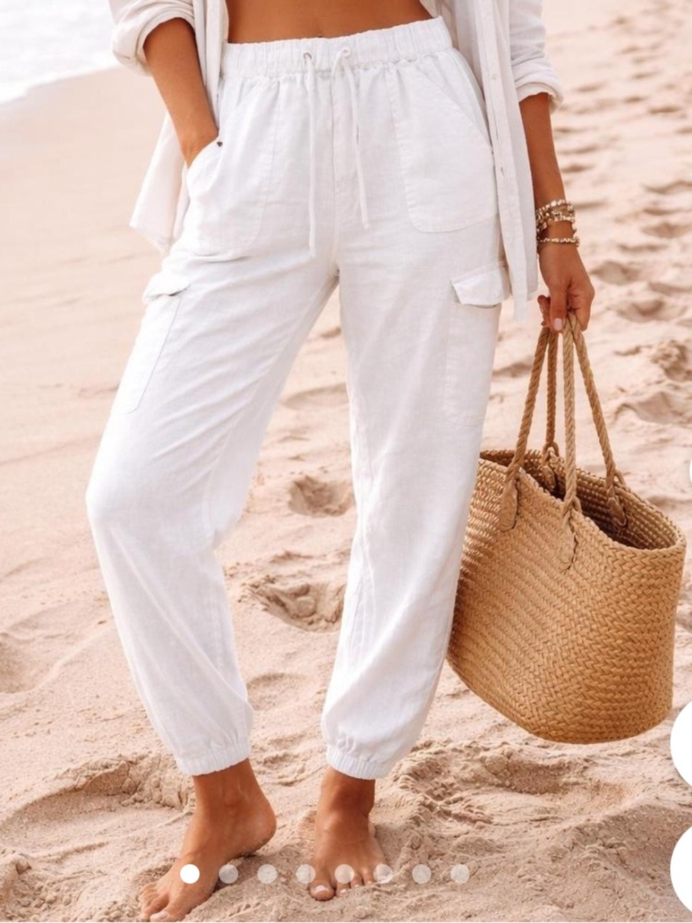 Nicole Miller White Linen Cargo Jogger Pants like new